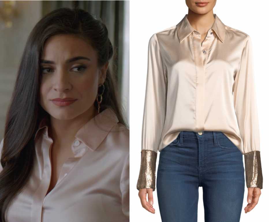 Dynasty: Season 2 Episode 10 Cristal's Peach Silk Blouse | Shop Your TV