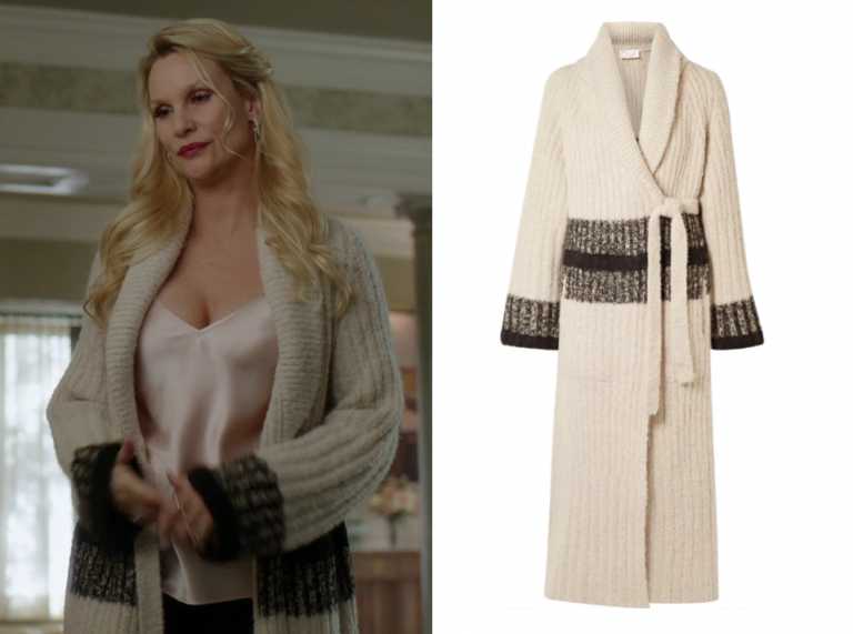 Dynasty: Season 2 Episode 14 Alexis' Wool Panel Cardigan | Shop Your TV