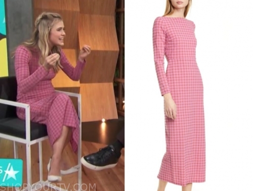 melissa roxburgh's pink check midi dress