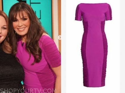 marie osmond, the talk, purple ruched dress