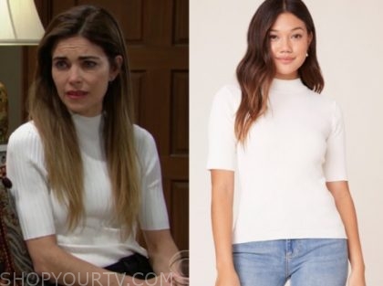 victoria newman, amelia heinle, the young and the restless, white ribbed top