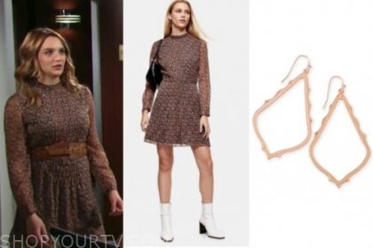 summer newman, hunter king, floral dress, rose gold earrings, the young and the restless