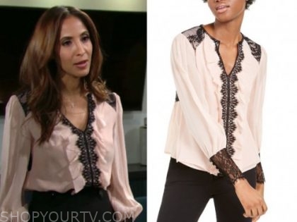 lily ashby winters, the young and the restless, lace trim blouse, christel khalil