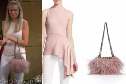 abby newman, melissa ordway, the young and the restless, pink knit top, pink feather bag