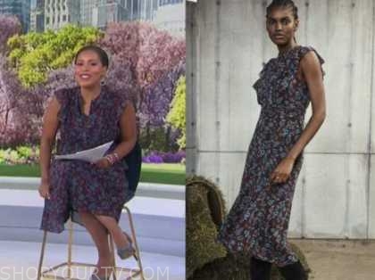 sheinelle jones, the today show, blue and red floral midi dress