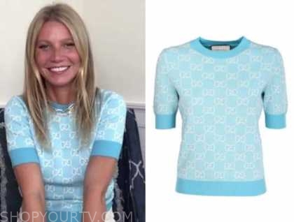 Gwyneth paltrow, blue short sleeve sweater, drew barrymore show