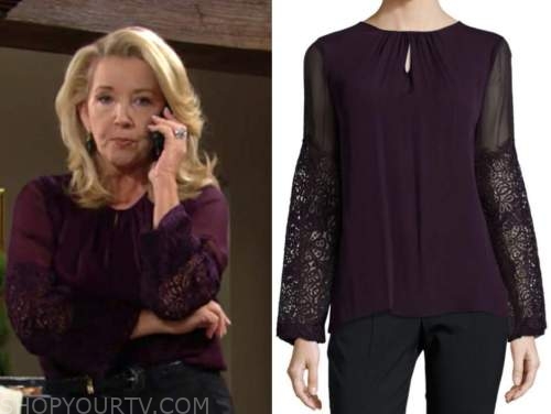 nikki newman, melody thomas scott, purple lace blouse, the young and the restless