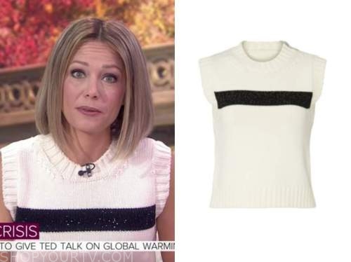 dylan dreyer, black and white sequin stripe sleeveless sweater, the today show