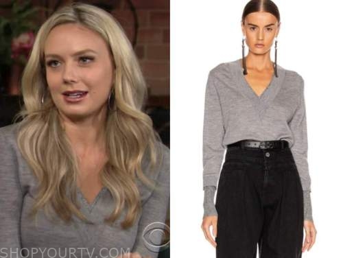 abby newman, melissa ordway, the young and the restless, grey v-neck sweater