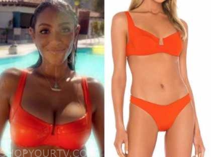tayshia adams, the bachelorette, red orange bikini