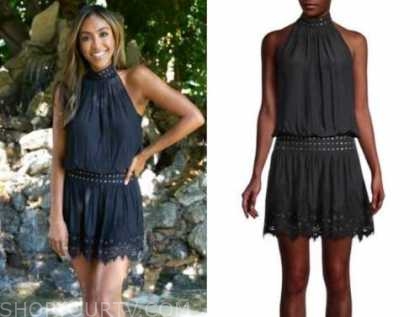 tayshia adams, black halter studded dress, the bachelorette