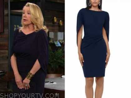 nikki newman, melody thomas scott, the young and the restless, navy blue cape dress