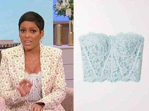 tamron hall, tamron hall show, blue lace bustier top
