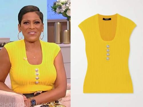 tamron hall show, tamron hall, yellow knit top