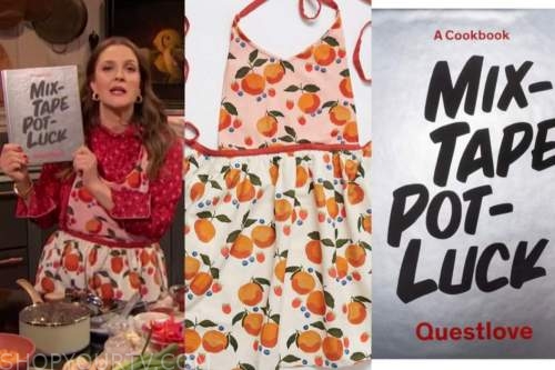 drew barrymore, drew barrymore show, cookbook, orange fruit apron