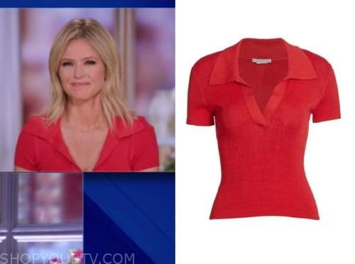 sara haines, the view, red knit polo shirt