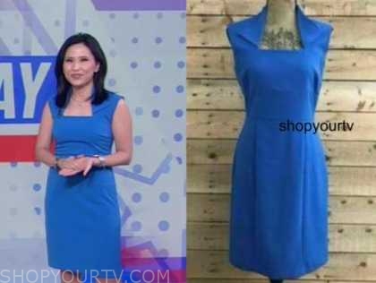 the today show, vicky nguyen, blue folded neck sheath dress