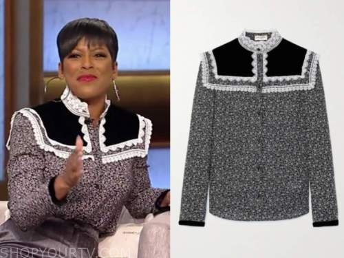 tamron hall, tamron hall show, floral velvet lace blouse