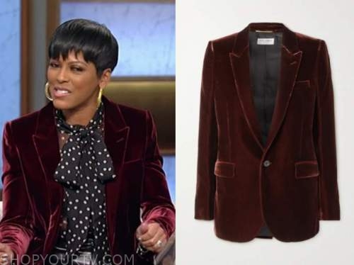 tamron hall, tamron hall show, burgundy velvet blazer