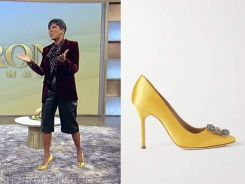 tamron hall, tamron hall show, yellow satin embellished pumps