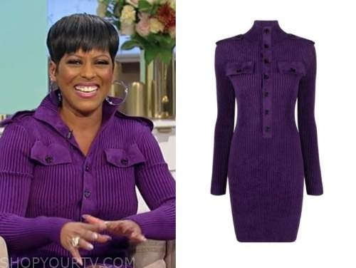 tamron hall, tamron hall show, purple knit dress