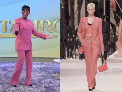 tamron hall, tamron hall show, pink tweed jacket, pink tweed pants