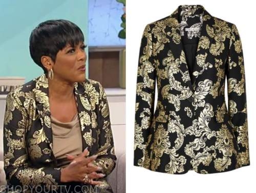 tamron hall, tamron hall show, gold and black brocade blazer