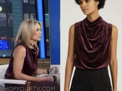 Good Morning America, Amy robach, burgundy velvet drape top