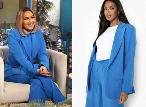 adrienne bailon, the real, blue blazer and pant suit