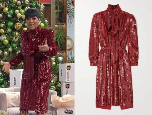 tamron hall, tamron hall show, red sequin tie neck dress