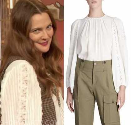 drew barrymore, drew barrymore show, white lace sleeve blouse