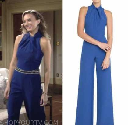 abby newman, melissa ordway, the young and the restless, blue jumpsuit