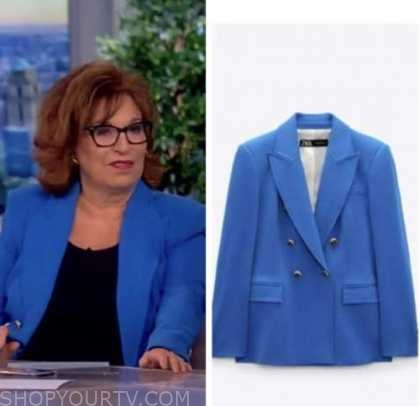 joy behar, the view, blue double breasted blazer