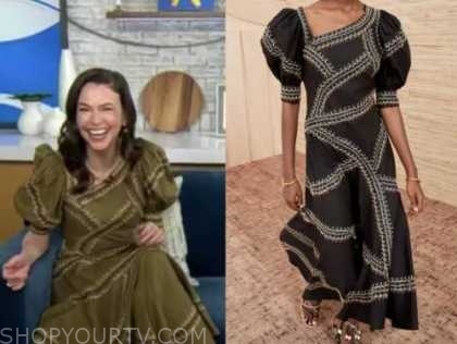 sutton foster, cbs mornings, green midi dress
