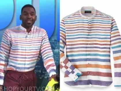 justin sylvester, E! news, daily pop, linen striped shirt
