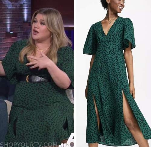 kelly clarkson, the kelly clarkson show, green leoaprd animal print midi dress