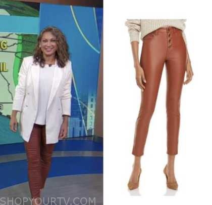 ginger zee, good morning america, rust brown leather pants