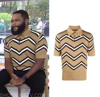 the today show, anthony anderson, beige zig zag chevron polo shirt