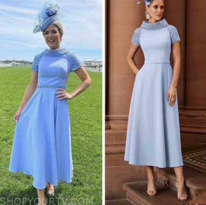 good morning britain, blue roll neck embellished midi dress, charlotte hawkins, good morning britain