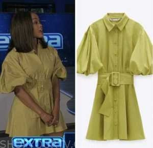 Extra: September 2022 Rachel Lindsay's Green Puff Sleeve Belted Shirt ...