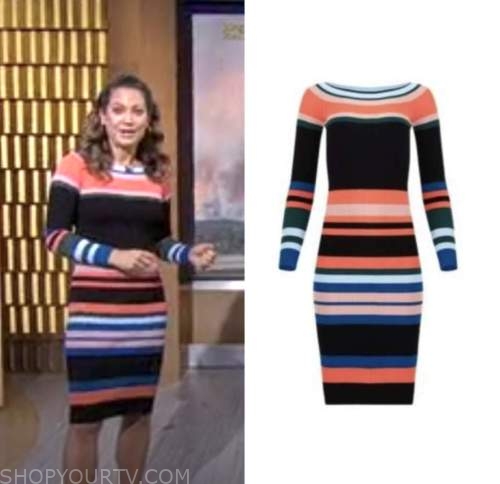 ginger zee, striped knit dress, good morning america