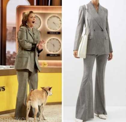 drew barrymore, drew Barrymore show, grey plaid blazer and pant suit