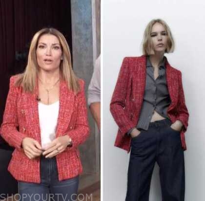access daily, red tweed blazer, kit hoover