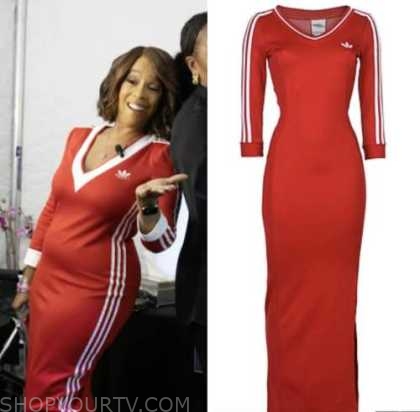gayle king, cbs mornings, red striped dress