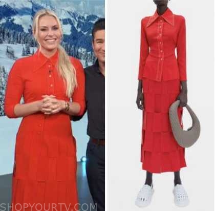 access daily, lindsey vonn, red shirt and skirt dress