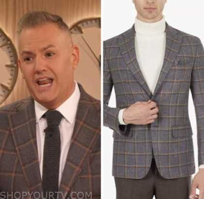 ross mathews, grey plaid blazer, drew barrymore show