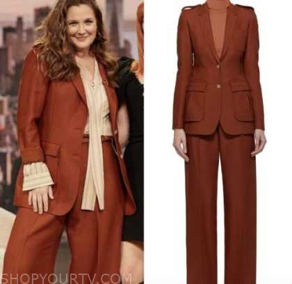 drew barrymore, drew barrymore show, rust blazer and pant suit