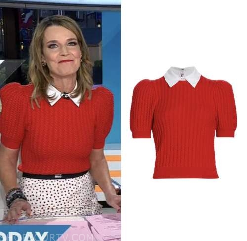 savannah guthrie, red cable knit collar sweater, the today show