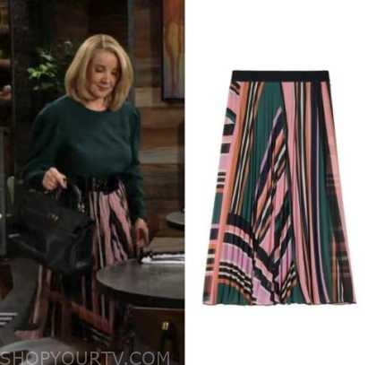 the young and the restless, striped pleated skirt, nikki newman, melody thomas scott