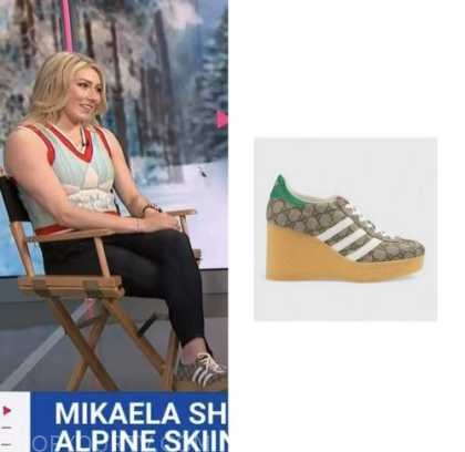 mikaela shiffrin, the today show, logo wedge sneakers